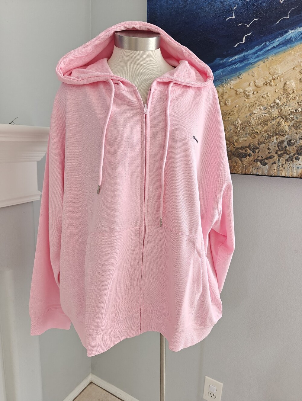 Pink Zip-Up Hoodie with 'meek.' Embroidery